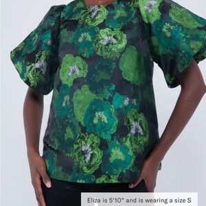 Tuckernuck Green Jaquard Lyla Blouse